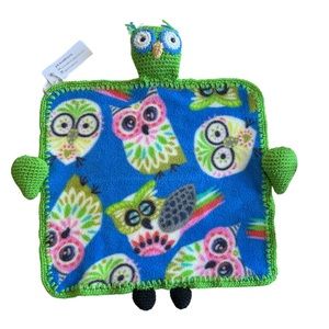Handmade Anti-pill owl fleece lovey with green crochet owl